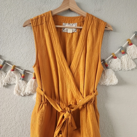 Anthropologie Maeve Luana Linen Blend Belted Yellow Romper Lagenlook Coastal 6 - Picture 5 of 12